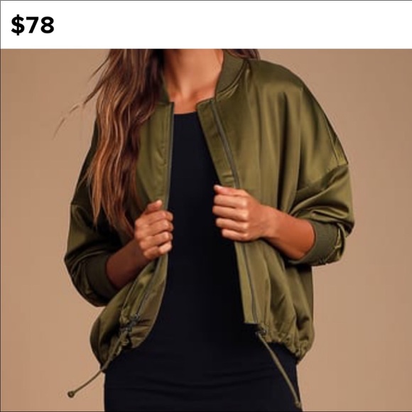 🆕 Jack By BB Dakota Olive Satin Bomber Jacket - Picture 4 of 8